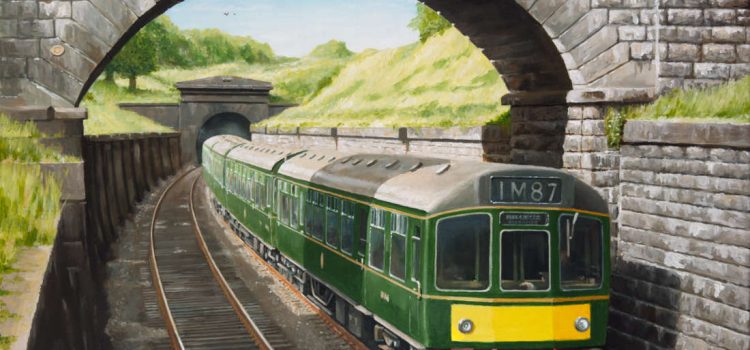 Diesel train leaving Bramhope Tunnel
